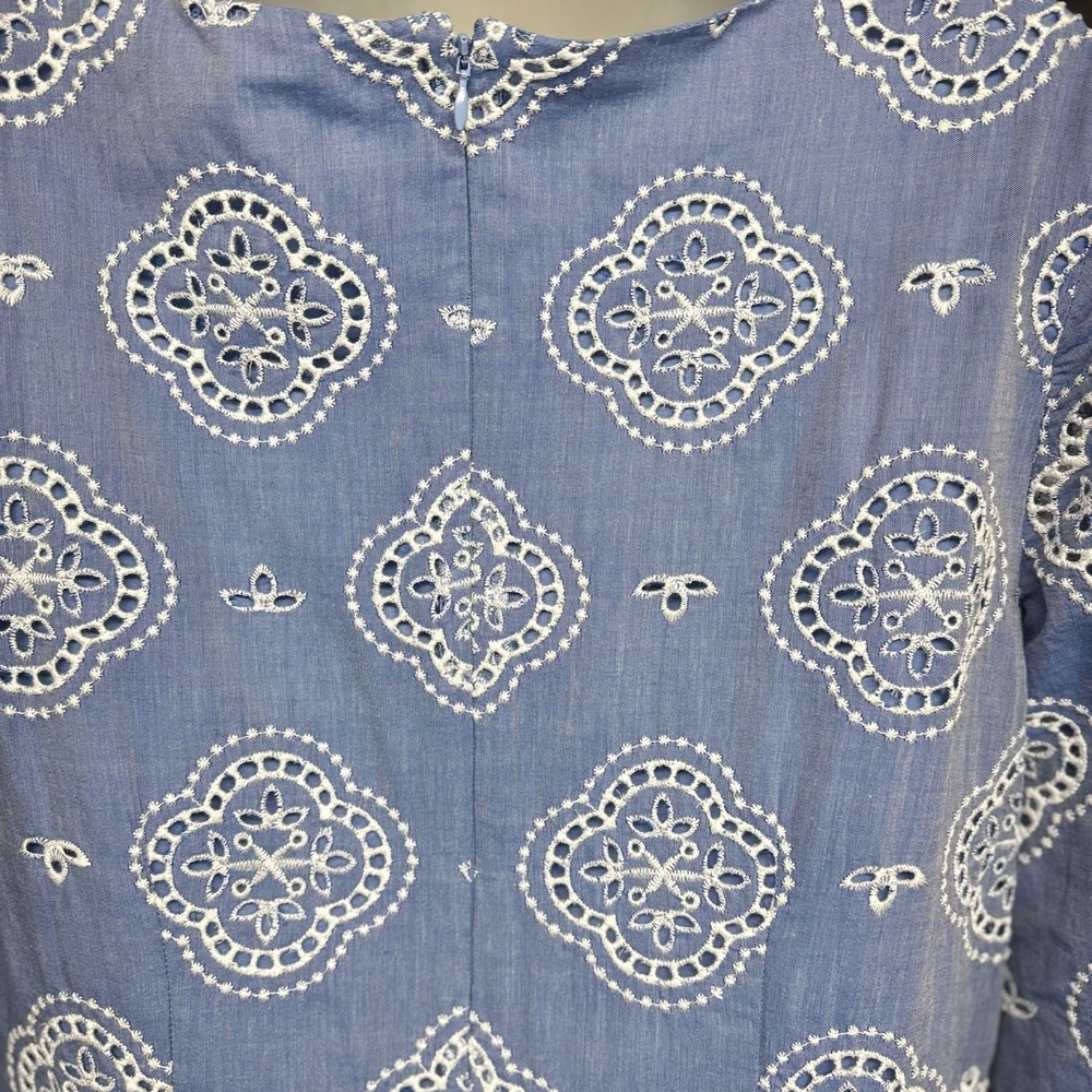 Talbots Chambray Blue Eyelet Embroidered Dress Size 10 #963 - Picture 8 of 12